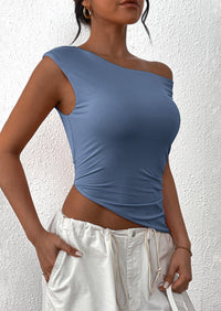 Off The Shoulder Sleeveless One Shoulder Ruched Asymmetrical Y2K Tank Top