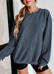 Ribbed Corduroy Crew Neck Long Sleeve Loose Fit Casual Oversized Sweatshirt