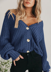 PRETTYGARDEN Women's Chunky Knit Open Front Sweater Long Sleeve Button Loose Short Cardigan Outerwear Coats