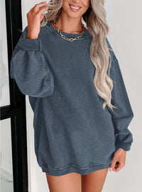 Ribbed Corduroy Crew Neck Long Sleeve Loose Fit Casual Oversized Sweatshirt