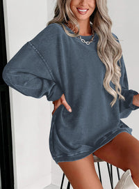 Ribbed Corduroy Crew Neck Long Sleeve Loose Fit Casual Oversized Sweatshirt