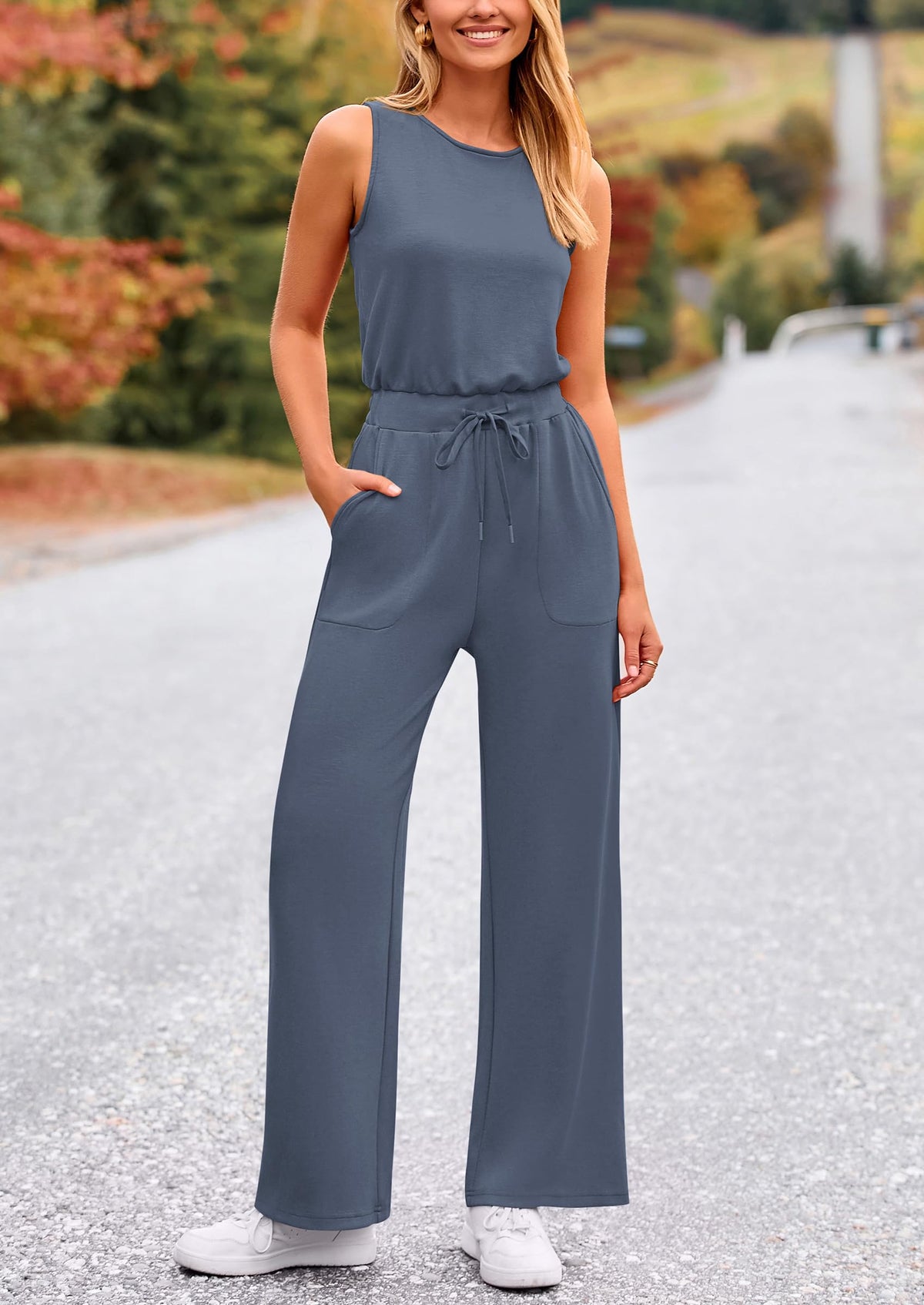 Summer One Piece Outfits Sleeveless Wide Leg Long Pants Jumpsuits