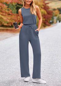 Summer One Piece Outfits Sleeveless Wide Leg Long Pants Jumpsuits