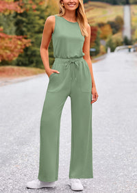 Summer One Piece Outfits Sleeveless Wide Leg Long Pants Jumpsuits