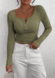 Long Sleeve Henley Button Down Ribbed Knit Slim Fit Casual T-shirts