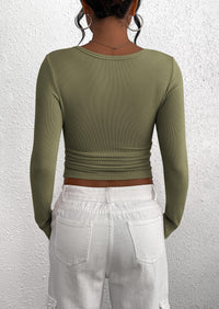 Long Sleeve Henley Button Down Ribbed Knit Slim Fit Casual T-shirts