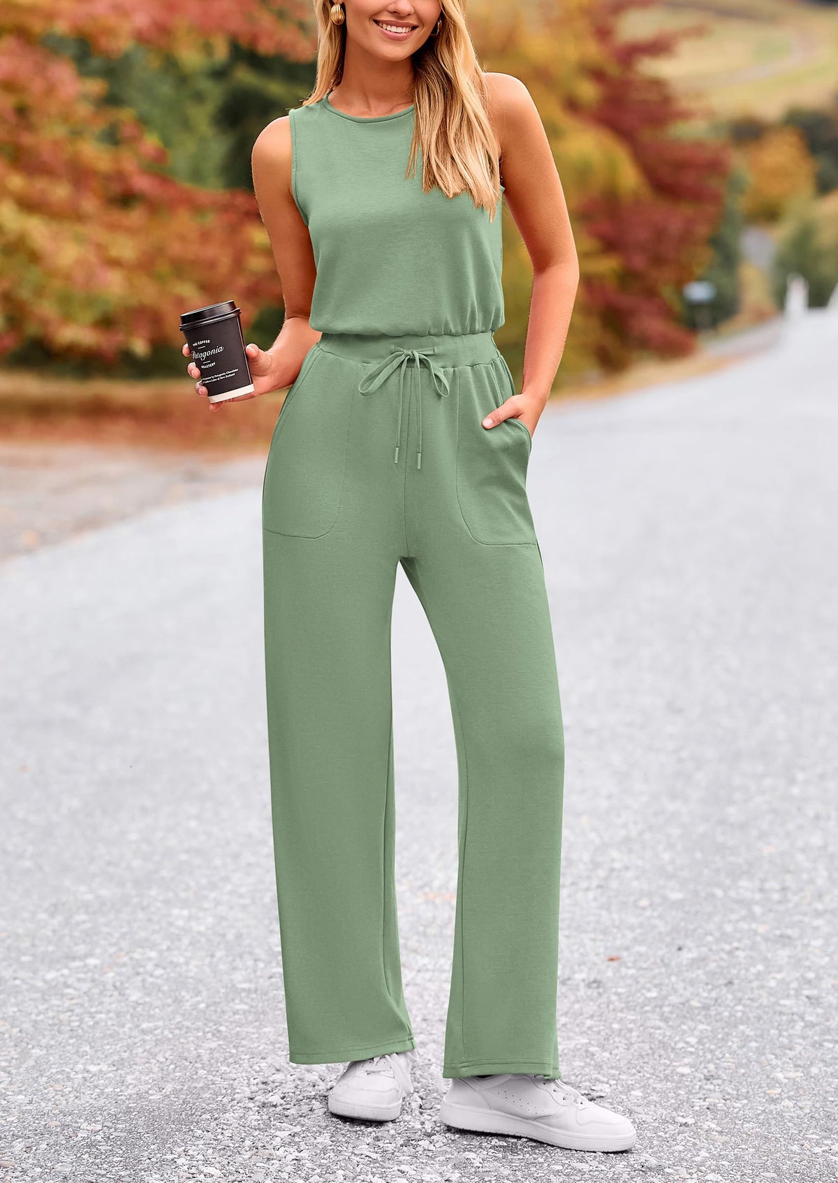 Summer One Piece Outfits Sleeveless Wide Leg Long Pants Jumpsuits