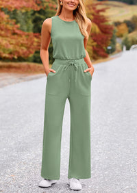 Summer One Piece Outfits Sleeveless Wide Leg Long Pants Jumpsuits