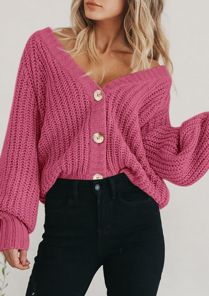 PRETTYGARDEN Women's Chunky Knit Open Front Sweater Long Sleeve Button Loose Short Cardigan Outerwear Coats