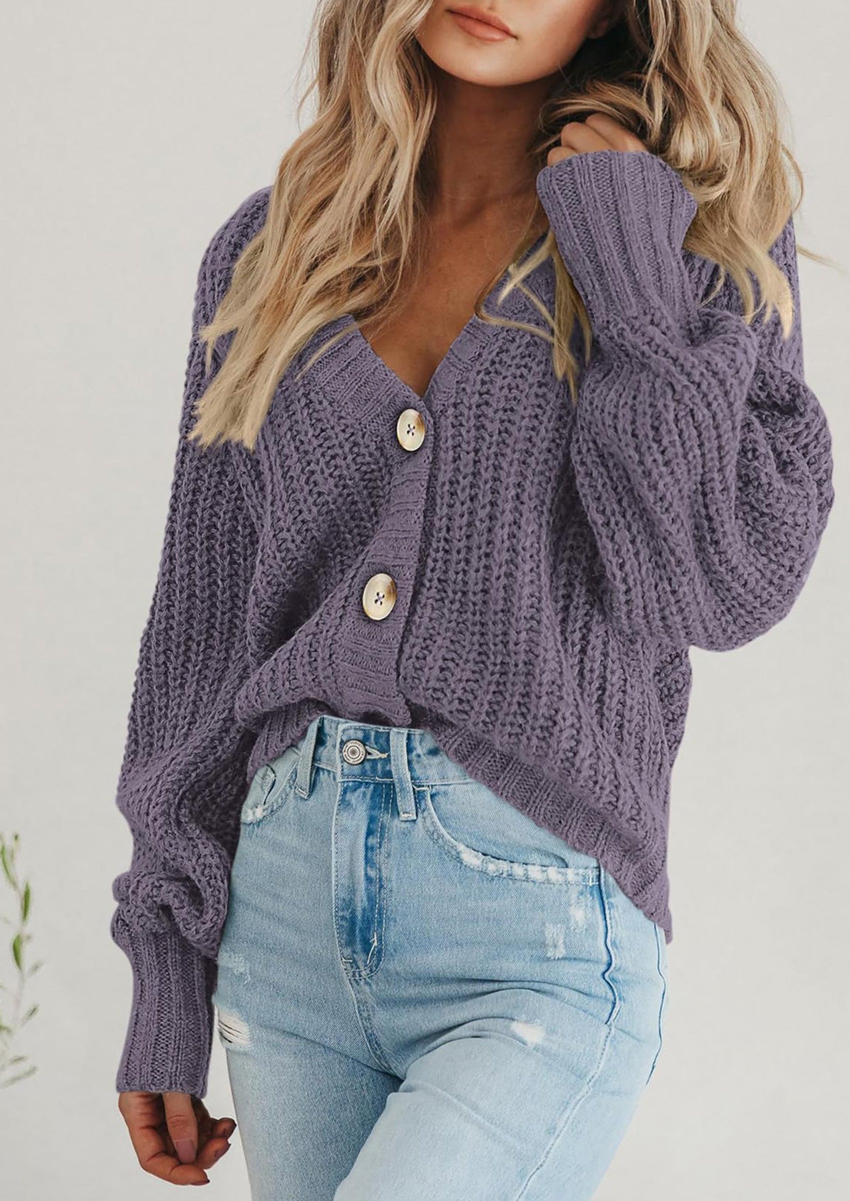 PRETTYGARDEN Women's Chunky Knit Open Front Sweater Long Sleeve Button Loose Short Cardigan Outerwear Coats