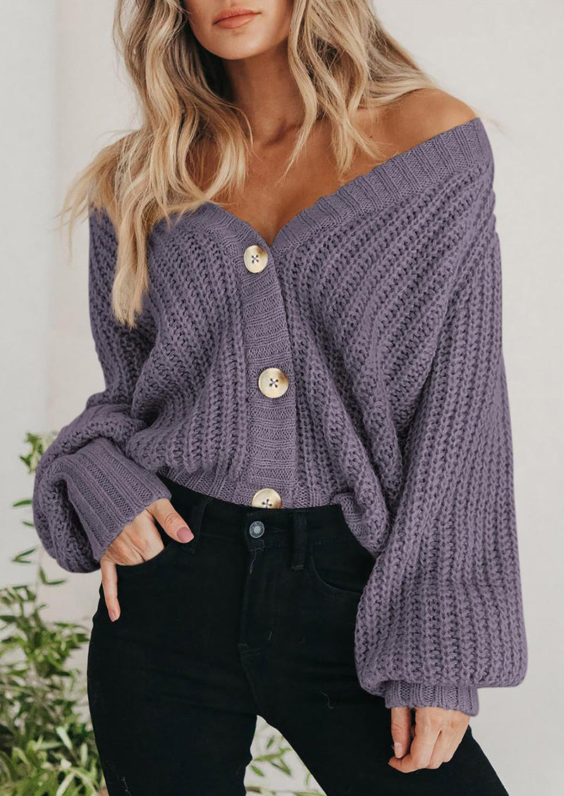 PRETTYGARDEN Women's Chunky Knit Open Front Sweater Long Sleeve Button Loose Short Cardigan Outerwear Coats