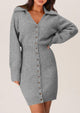 Long Sleeve V Neck Button Down Knit Pullover Sweater Dresses