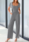 PRETTYGARDEN Casual Short Sleeve Square Neck Wide Leg Jumpsuit Rompers