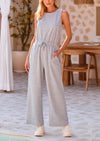 PRETTYGARDEN Jumpsuits Casual Outfits Sleeveless Wide Leg Long Pants Rompers