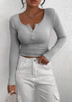 Long Sleeve Henley Button Down Ribbed Knit Slim Fit Casual T-shirts