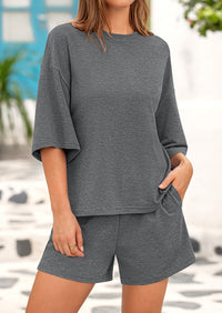 Short Sleeved Top And Casual Shorts 2-Piece Set With Pockets