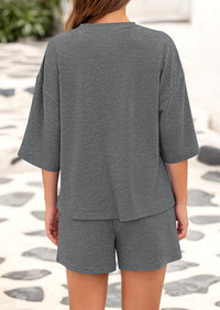 Short Sleeved Top And Casual Shorts 2-Piece Set With Pockets
