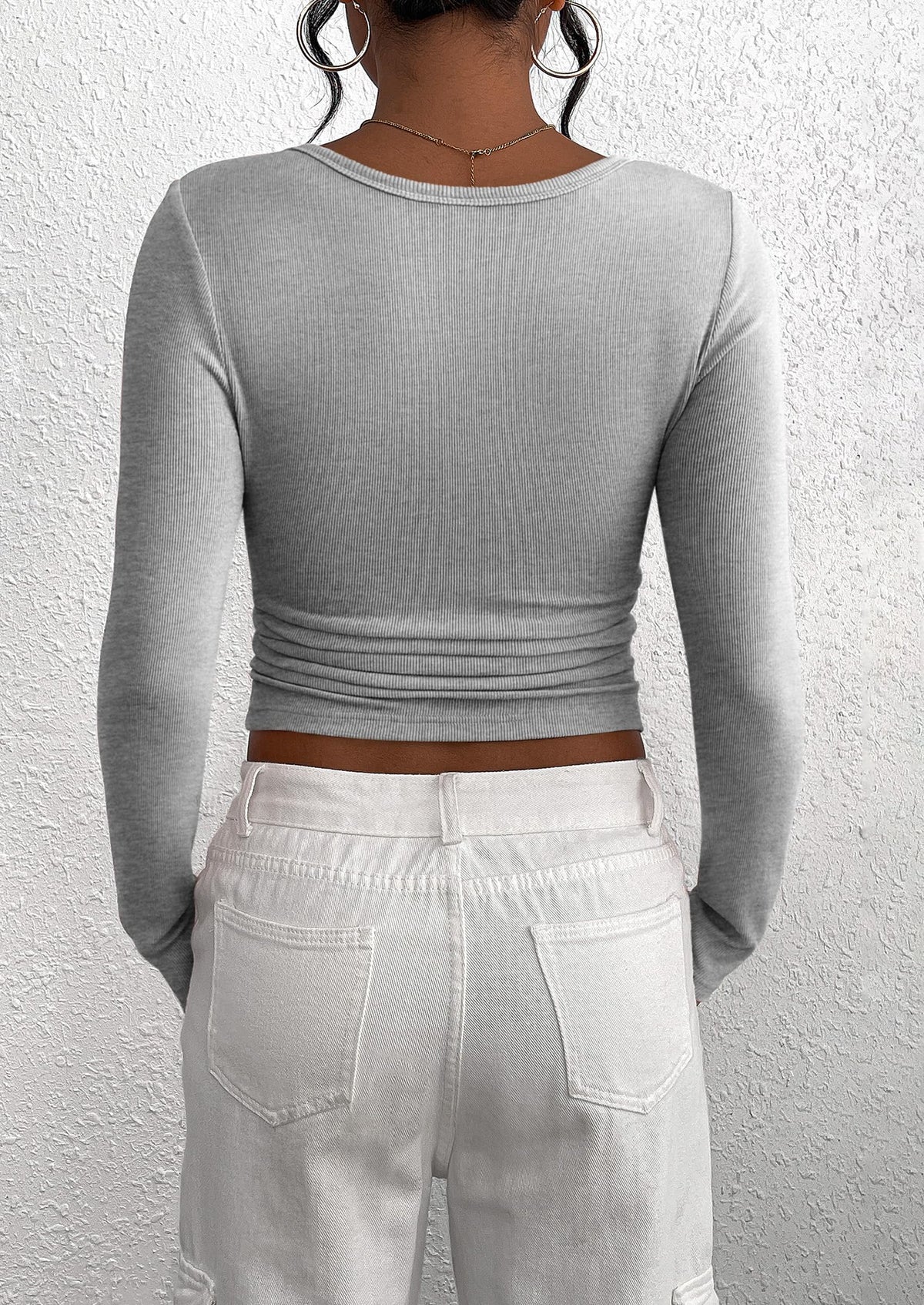 Long Sleeve Henley Button Down Ribbed Knit Slim Fit Casual T-shirts