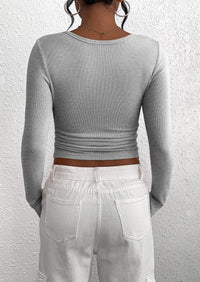 Long Sleeve Henley Button Down Ribbed Knit Slim Fit Casual T-shirts