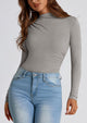 Y2K Long Sleeve Mock Neck Ruched Slim Fitted Casual Blouses
