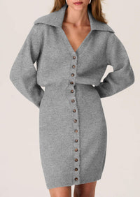 Long Sleeve V Neck Button Down Knit Pullover Sweater Dresses