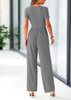 PRETTYGARDEN Casual Short Sleeve Square Neck Wide Leg Jumpsuit Rompers