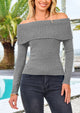 Off-Shoulder Y2K Long Sleeve Ribbed Knit Fitted Sweaters