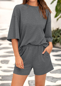 Short Sleeved Top And Casual Shorts 2-Piece Set With Pockets