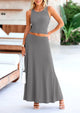 Casual Knit Cropped Tank Top High Waisted Skirt 2 Piece Sets