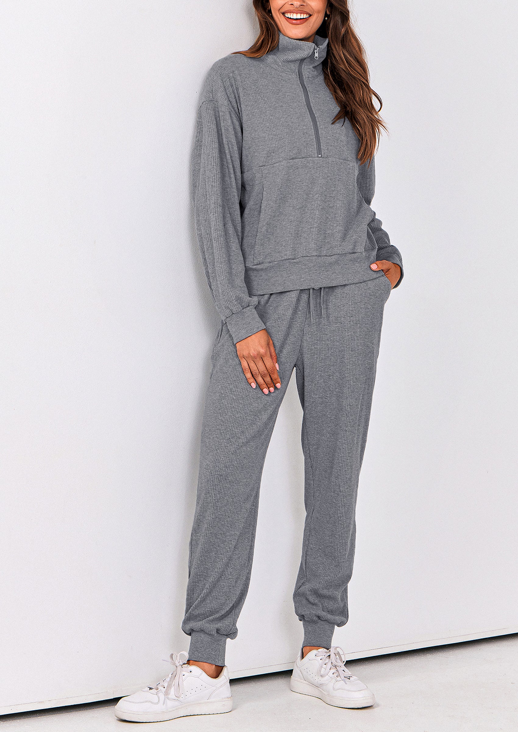 PRETTYGARDEN Women's Fall 2 Piece Lounge Sets Zip Up Sweatshirt Jogger Pants Sweat Track Suits Travel Outfit Winter Clothing