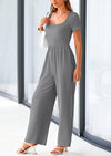 PRETTYGARDEN Casual Short Sleeve Square Neck Wide Leg Jumpsuit Rompers