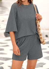 Short Sleeved Top And Casual Shorts 2-Piece Set With Pockets