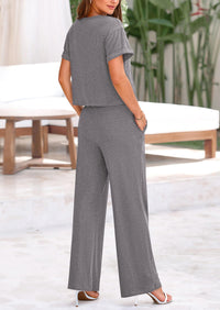 Short Sleeve T-Shirt Wide Leg Pants Two Piece Sets