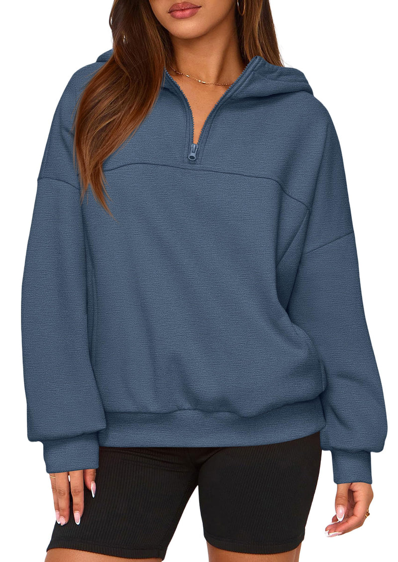 PRETTYGARDEN Womens Hoodies Cropped Fleece Sweatshirts Fall Fashion Quarter Zip Pullover Long Sleeve Tops Winter Clothes