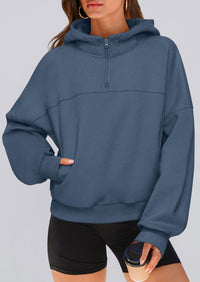 PRETTYGARDEN Womens Hoodies Cropped Fleece Sweatshirts Fall Fashion Quarter Zip Pullover Long Sleeve Tops Winter Clothes