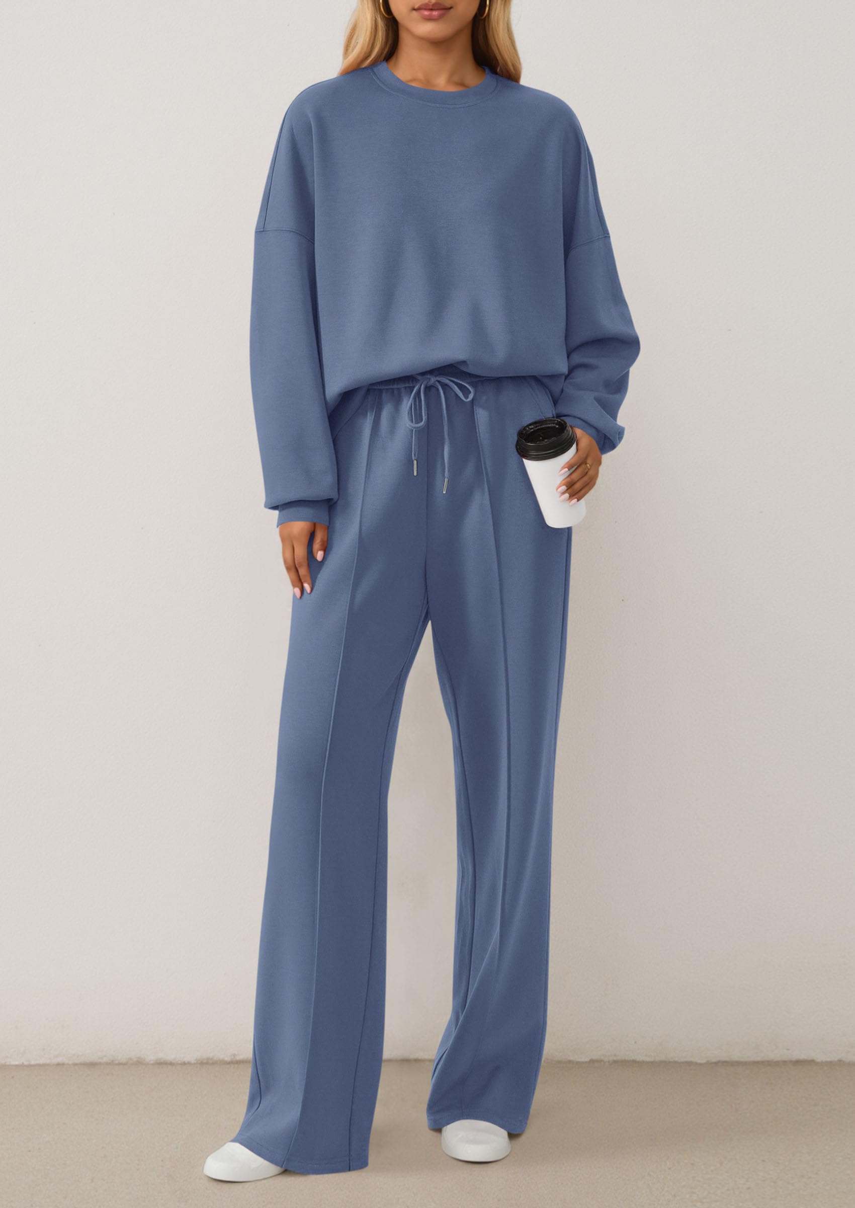 PRETTYGARDEN 2 Piece Sets For Women Fall Trendy Long Sleeve Sweatshirt Wide Leg Pants Loungewear Set Matching Sweatsuit