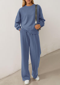 PRETTYGARDEN 2 Piece Sets For Women Fall Trendy Long Sleeve Sweatshirt Wide Leg Pants Loungewear Set Matching Sweatsuit
