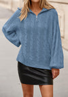 BTFBM Sweaters for Women Fall Fashion Loose Quarter Zip Pullover Collared Long Sleeve Cable Knit Winter Clothes