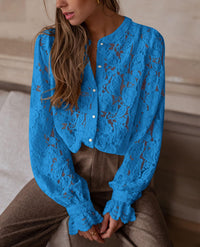 PRETTYGARDEN Women's Dressy Casual Lace Blouse Long Sleeve Button Up Shirts Tops Spring Fall Fashion Clothes