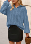 BTFBM Sweaters for Women Fall Fashion Loose Quarter Zip Pullover Collared Long Sleeve Cable Knit Winter Clothes