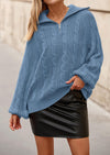 BTFBM Sweaters for Women Fall Fashion Loose Quarter Zip Pullover Collared Long Sleeve Cable Knit Winter Clothes