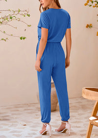 Deep V Neck Wrap Drawstring Waist Jumpsuits