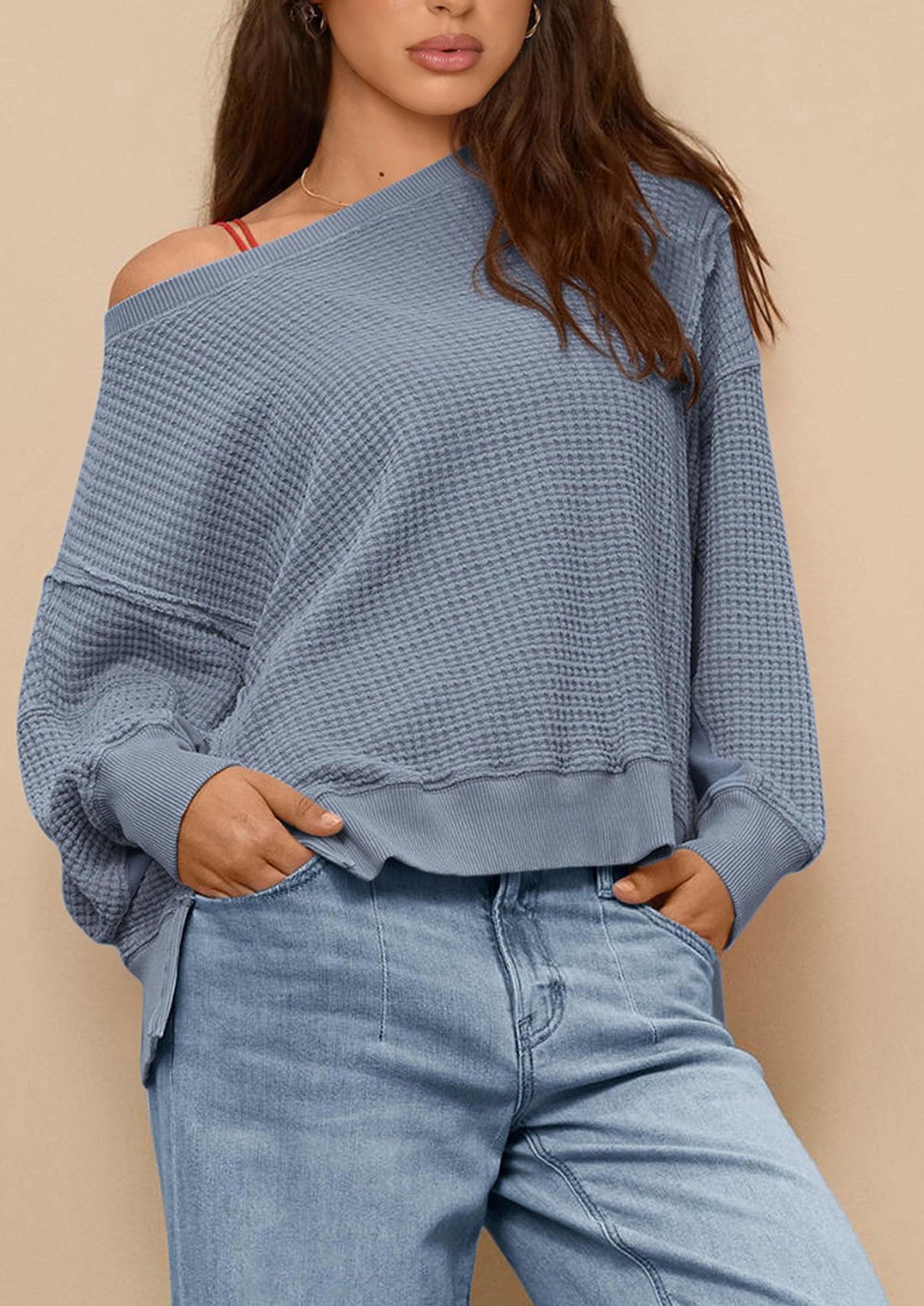 PRETTYGARDEN Oversized Sweatshirt for Women Fashion Crewneck Long Sleeve Pullover Waffle Knit Tops Fall Trendy Clothes