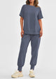 Casual Short Sleeve Tops High Waisted Sweatpants Two Piece Sets