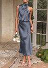 PRETTYGARDEN Women's Summer Satin Dress Elegant Sleeveless Mock Neck Cocktail Party Maxi Dresses