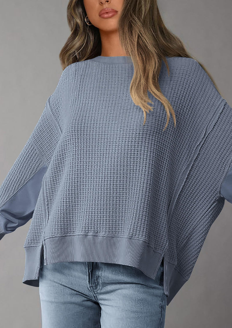 PRETTYGARDEN Oversized Sweatshirt for Women Fashion Crewneck Long Sleeve Pullover Waffle Knit Tops Fall Trendy Clothes