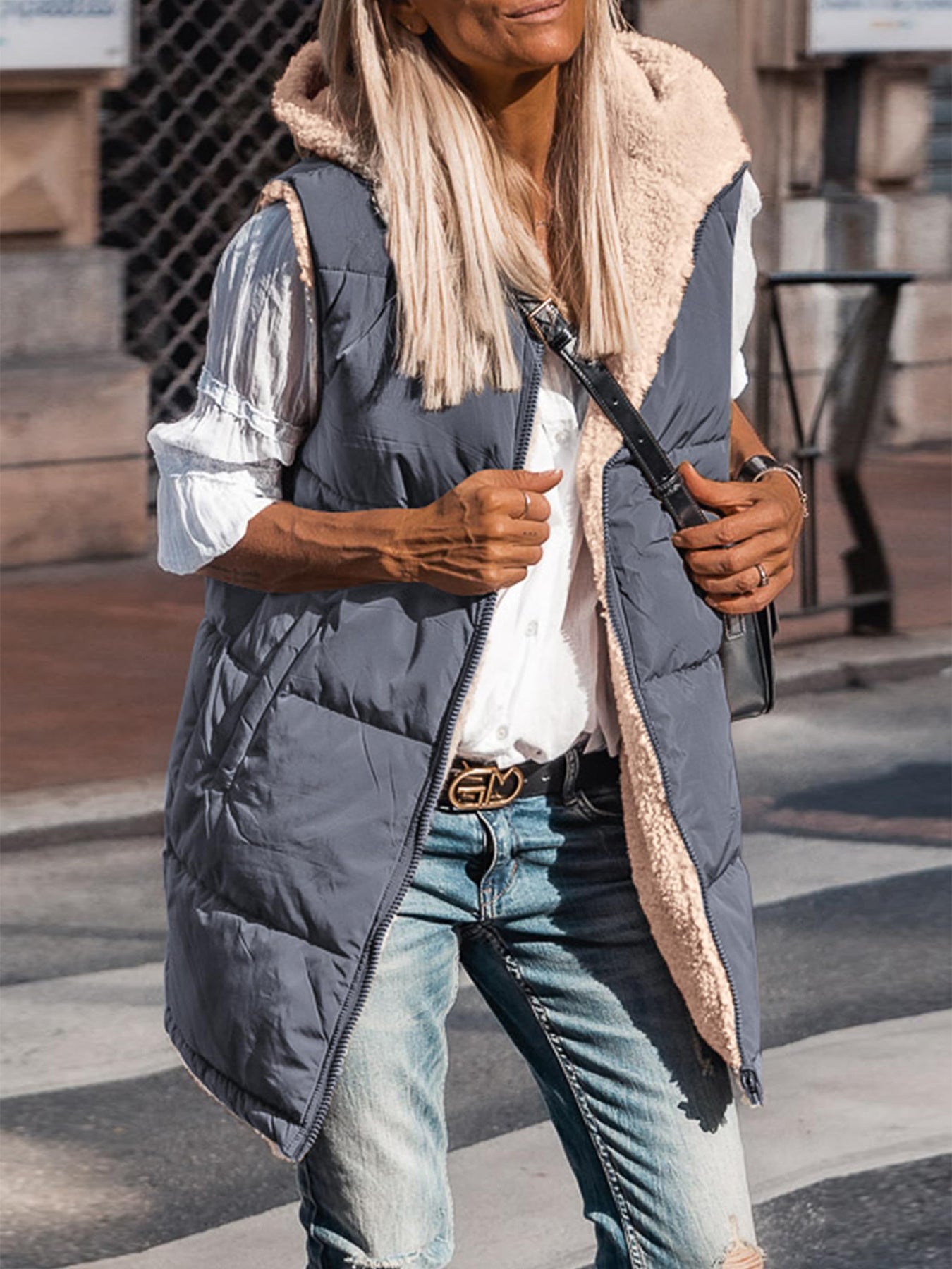 PRETTYGARDEN Womens Fall Reversible Vests Sleeveless Fleece Jacket Zip Up Hoodie Pockets Long Warm Winter Coat Outerwear