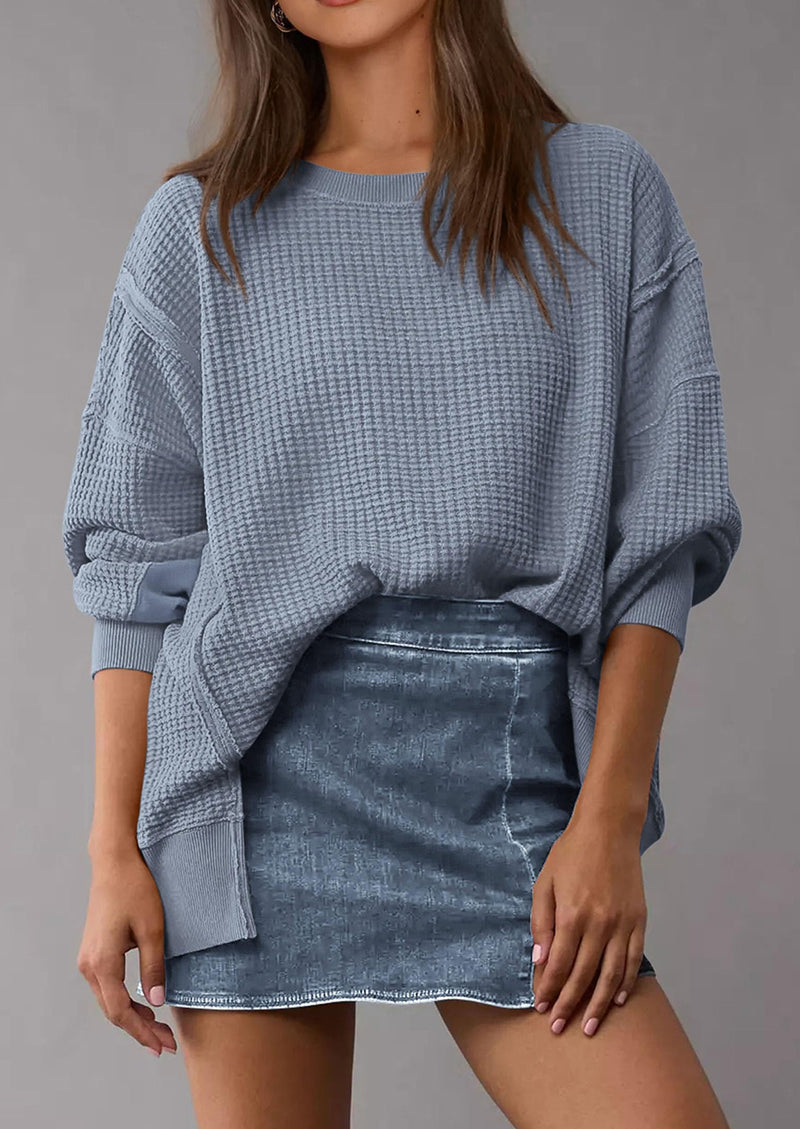 PRETTYGARDEN Oversized Sweatshirt for Women Fashion Crewneck Long Sleeve Pullover Waffle Knit Tops Fall Trendy Clothes