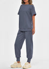 PRETTYGARDEN 2 Piece Outfit Tracksuits Casual Short Sleeve Tops High Waisted Sweatpants Set