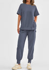 PRETTYGARDEN 2 Piece Outfit Tracksuits Casual Short Sleeve Tops High Waisted Sweatpants Set